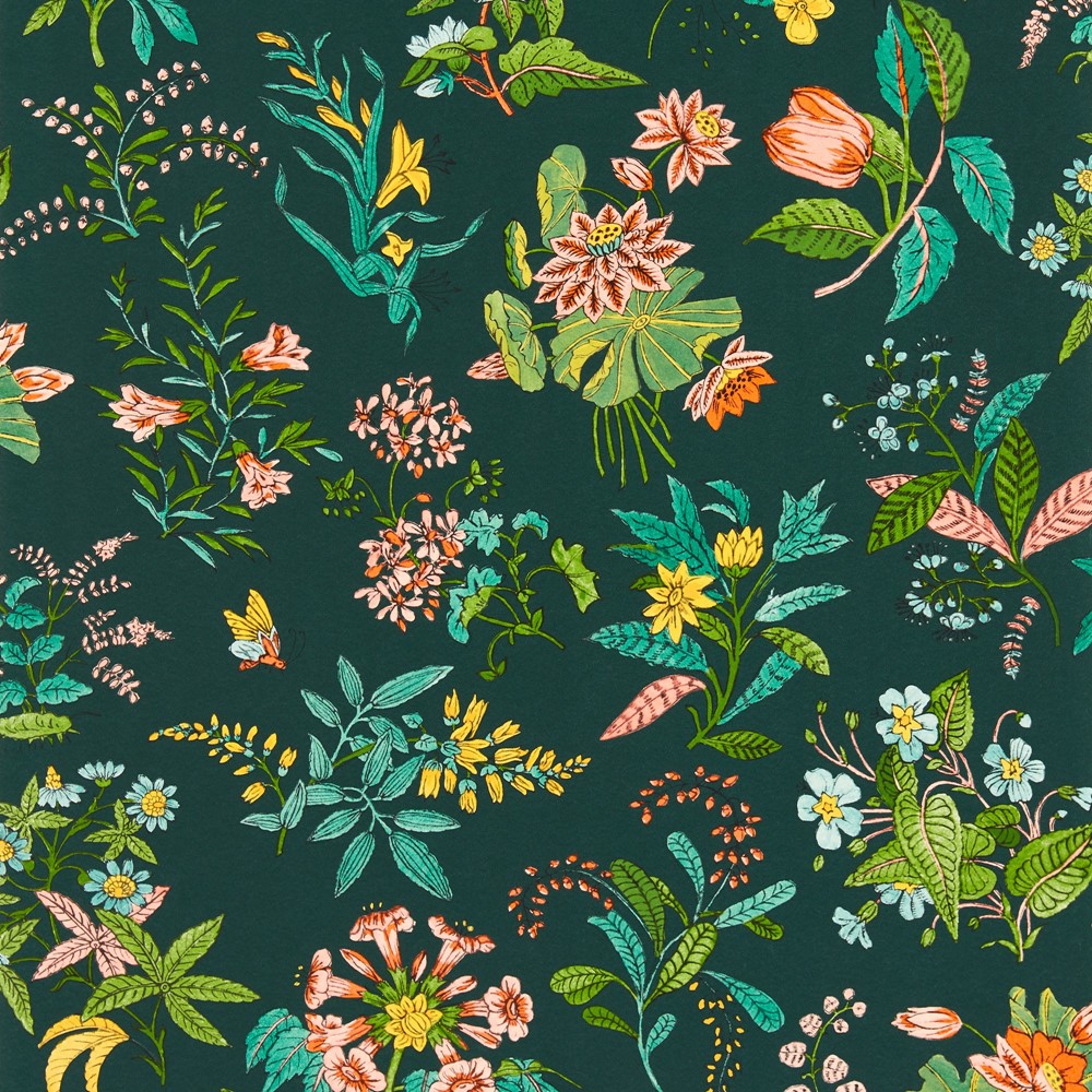 Woodland Floral Wallpaper 113058 by Harlequin X Sophie Robinson in Jade Malachite Rose Quartz